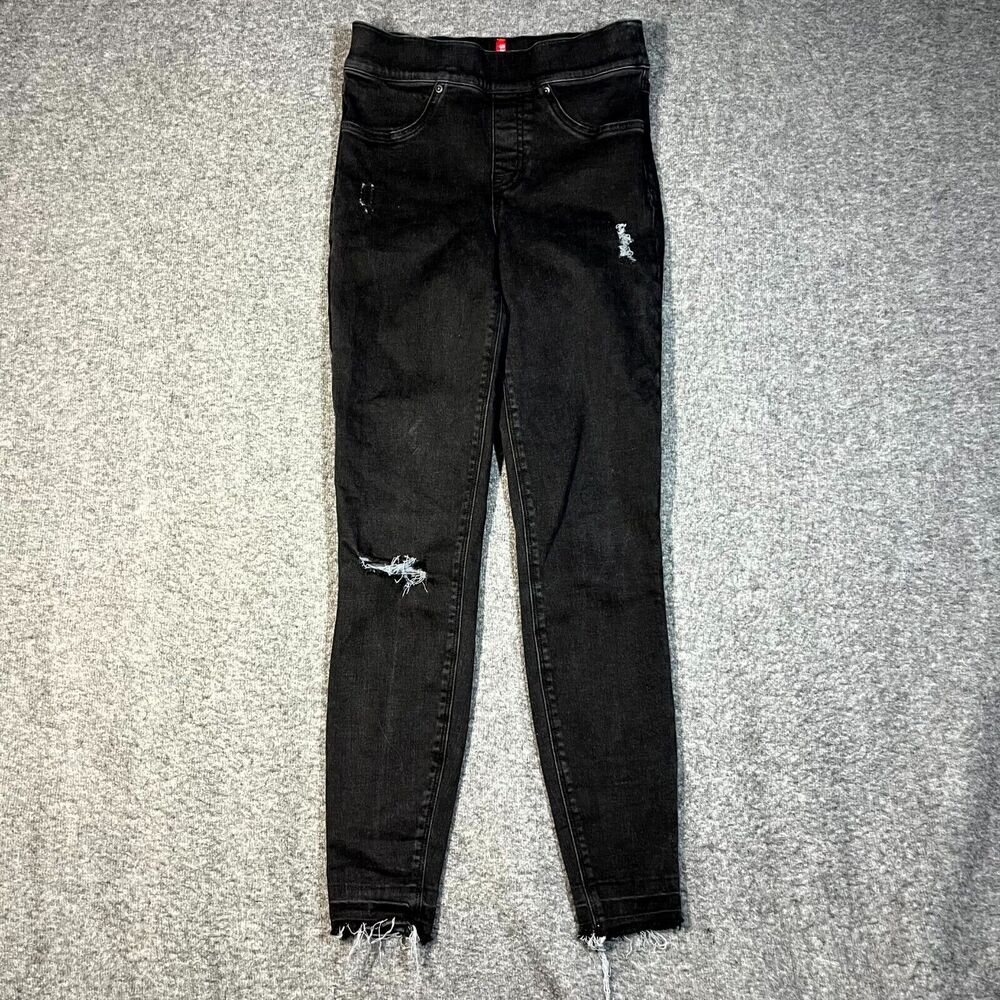 Spanx Ankle Skinny Distressed Black Pull On Jeggings Women’s XS Raw Hem #20213R